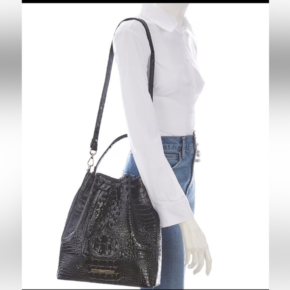 NWT Brahmin Large Marlowe Black Cascata Woven Leather Bucket Shoulder Bag - Picture 16 of 16